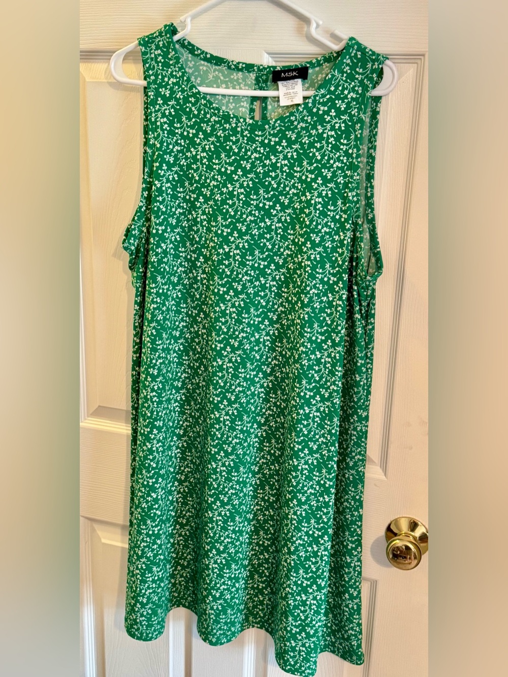 MSK Green Dress with White Floral Vine Print